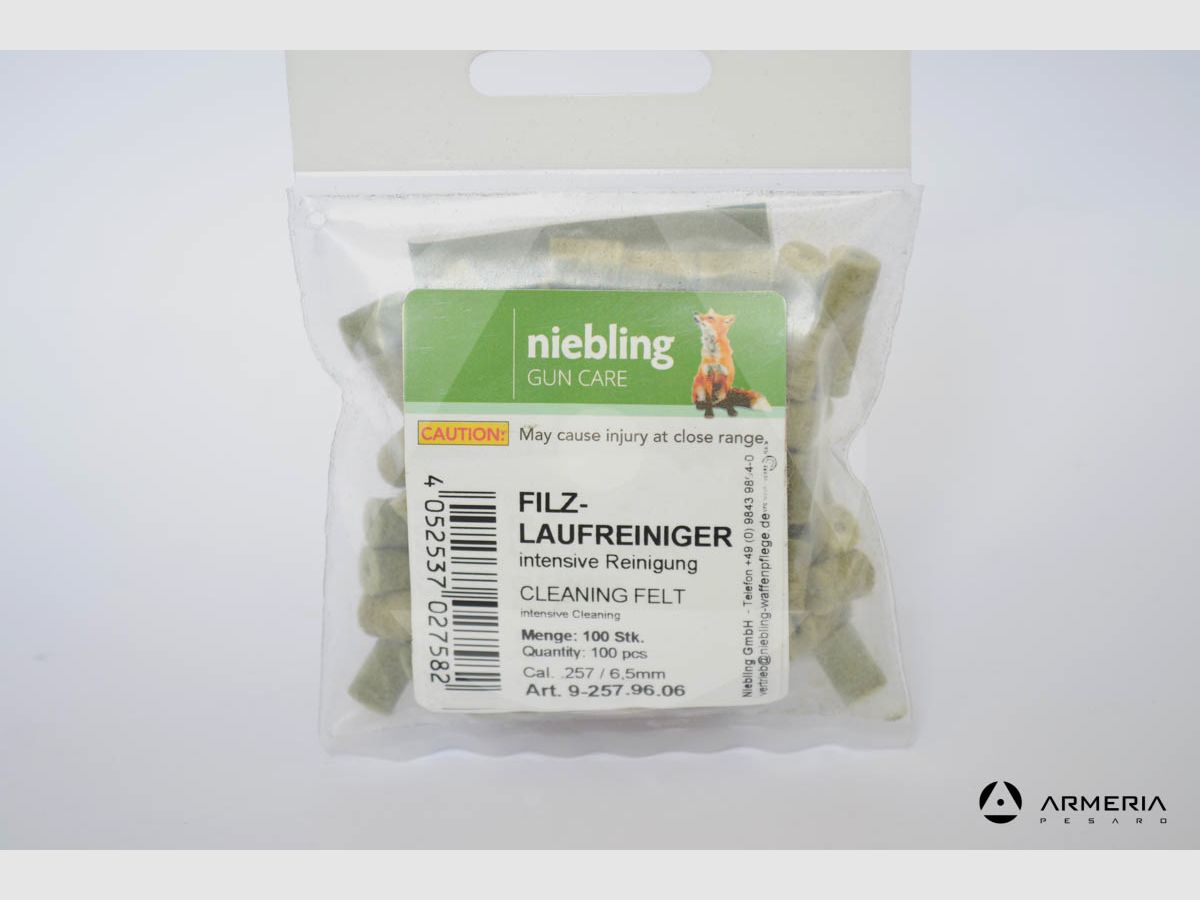 Bolsa de feltrines Niebling Gun Care para limpieza intensiva de pistolas – calibre 6,5 mm .257 100 piezas