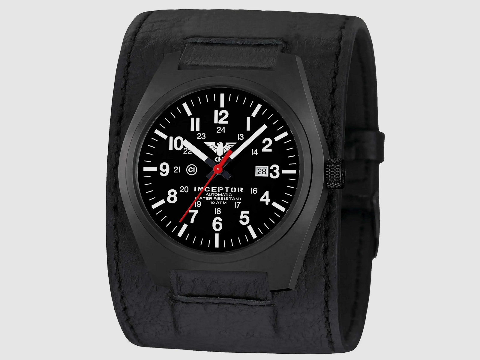 KHS KHS Watch Inceptor Black Steel Automatic Leather Power Band