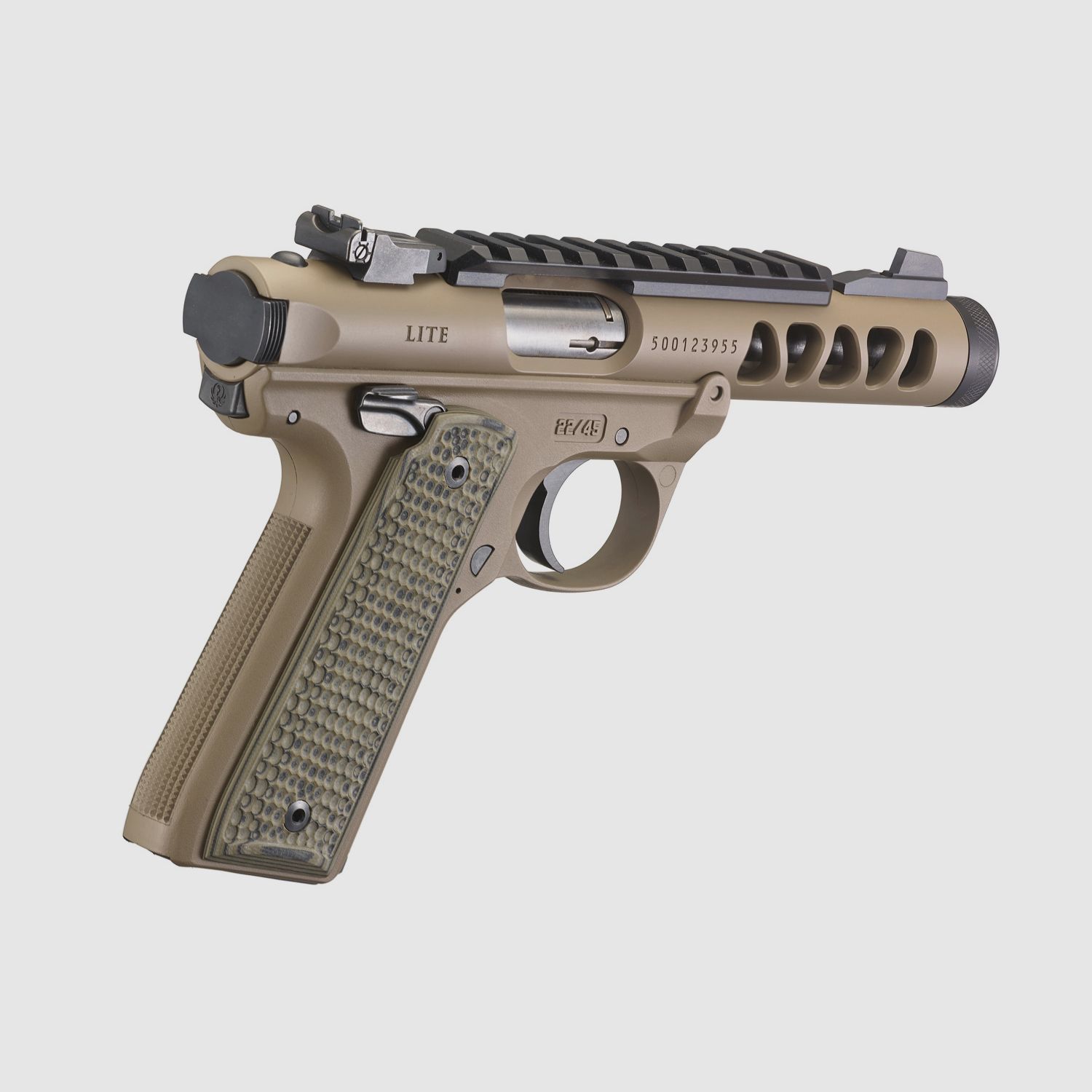 Ruger Mark IV 22/45 Lite .22 LR, 4,40" 1/2"x28, Picatinny, hausse réglable, FDE Cerakote