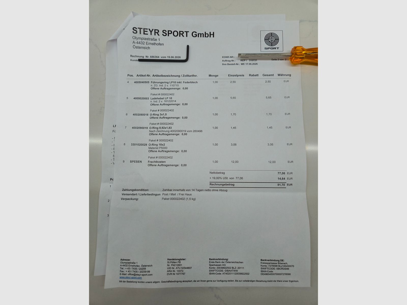 Luftpistole STEYR LP 10 ( LP10 ), Service & Dichtungstausch NEU + TÜV 2032