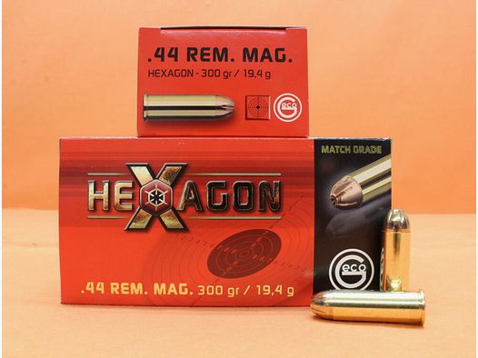 GECO Cartucho .44RemMag GECO 300grs HEXAGON (2408124) VE 50 cartuchos/ 19,4g proyectil de punta hueca para tiro