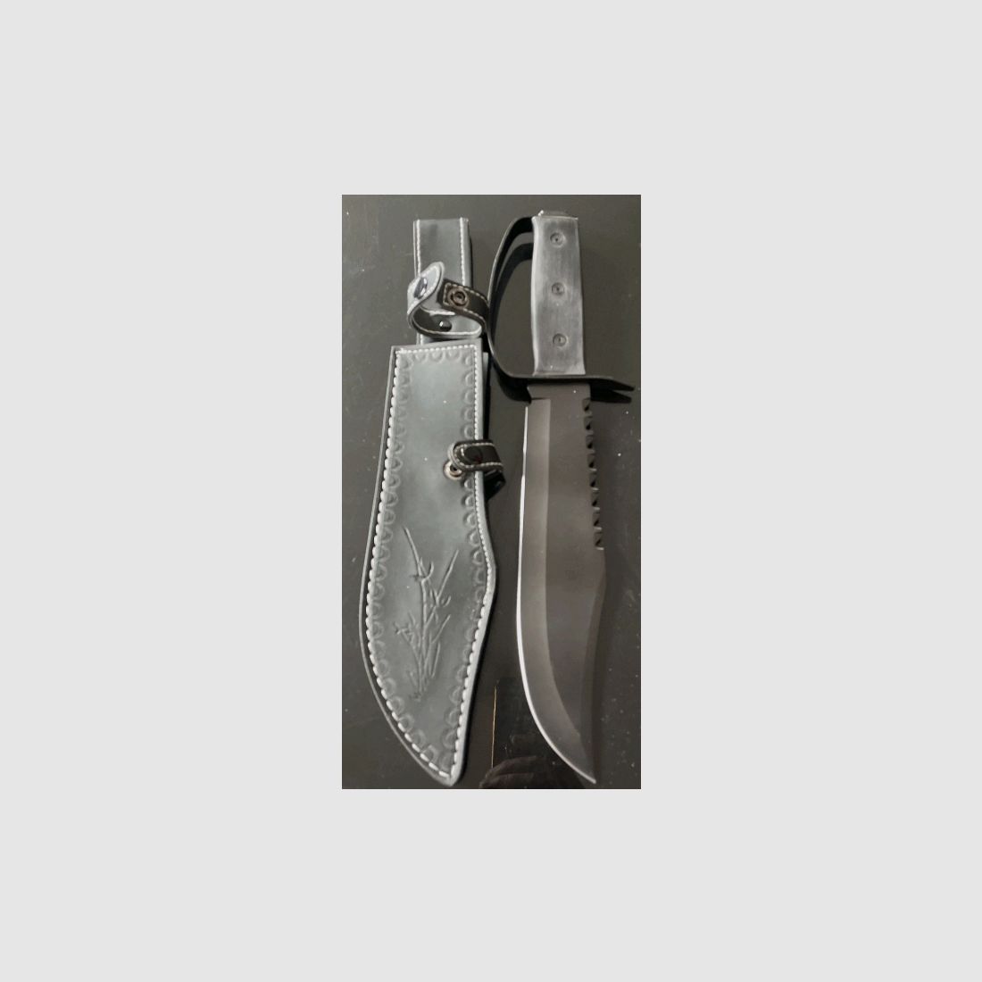 Pakkaholz XL Bowie, Rambo knife outdoor hunting knife, 37.9 cm, 590 grams like new leather sheath