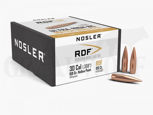 .308 / 7,62 mm 168 gr / 10,9 g Nosler HPBT RDF Match Balas 100 Piezas