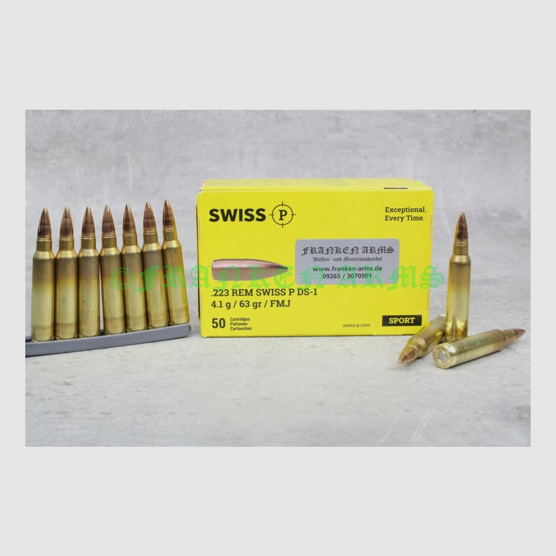Swiss P .223 Rem. DS-1 FMJ 63gr. 4,1g 50 Stück Staffelpreise