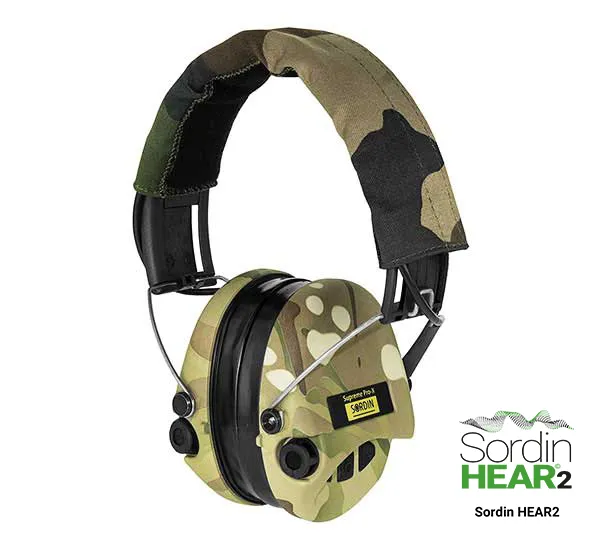 Sordin Supreme Pro-X LED active hearing protection with Camo headband, Multicam ear cups, gel pads - 75302-X-08-S