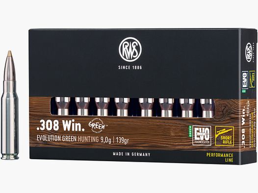 RWS Cartouches de fusil Evolution Green Short Rifle .308 Win. 139 grains