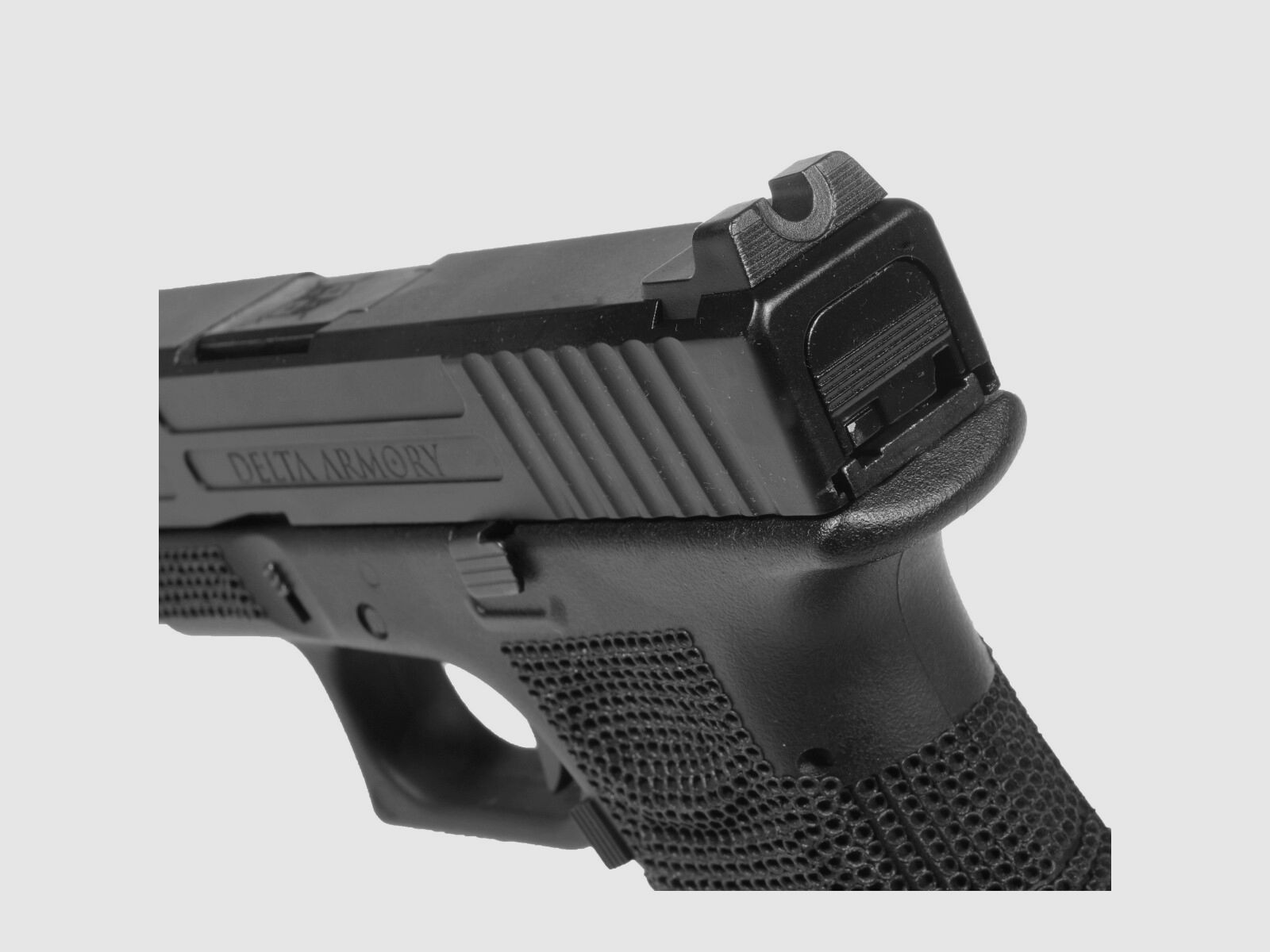 P04 GBB Airsoft Pistol with Grip Stippling in Black | Delta Armory