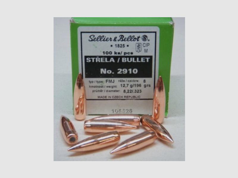 Geschosse Sellier Bellot Kaliber 8mm 196 grs FMJ (2910) pro 100
