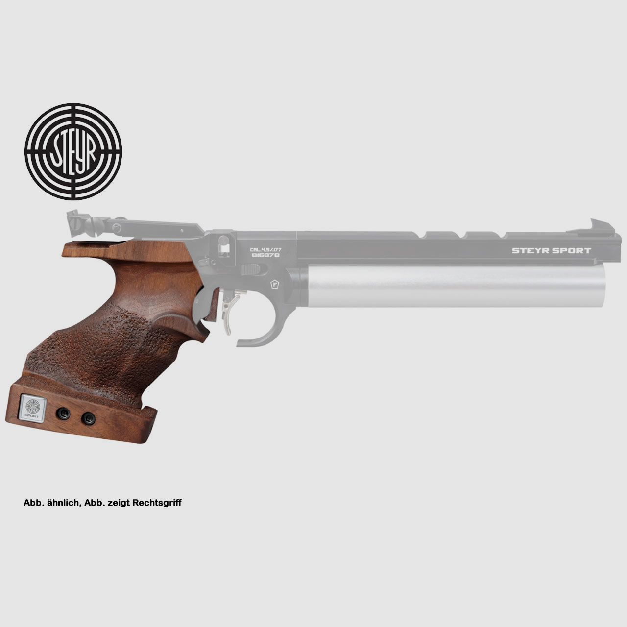 STEYR Matchgriff fĂĽr alle Steyr Pistolen (ausser E-Modelle), links, Gr. S, Nussholz