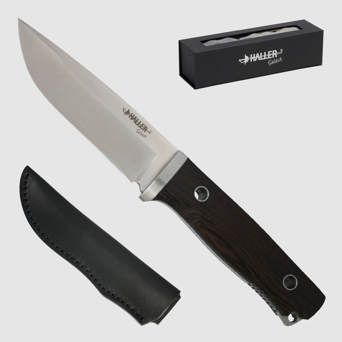 Haller Select Outdoor-Messer mit Lederscheide in Geschenk-Box