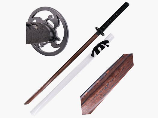Katana blanco incluido caja de madera y hoja de damasco rojo