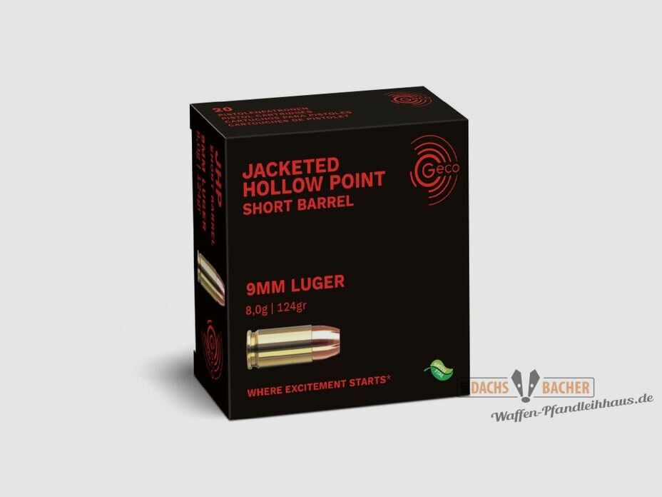GECO 9 mm Luger JHP Jacketed Hollow Point 8,0g/124gr 20 cartouches