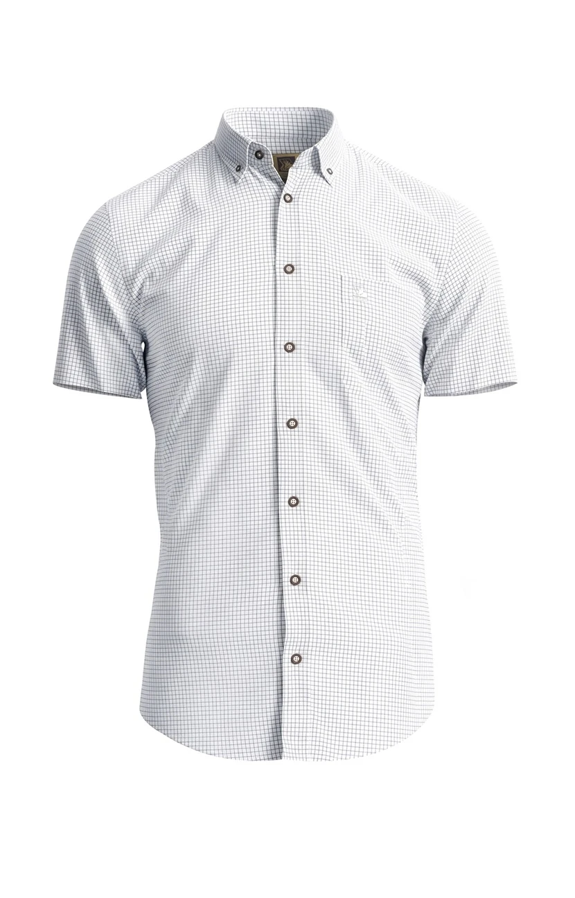 Tagart Stanford men's shirt, white with black check pattern, short sleeve .e.