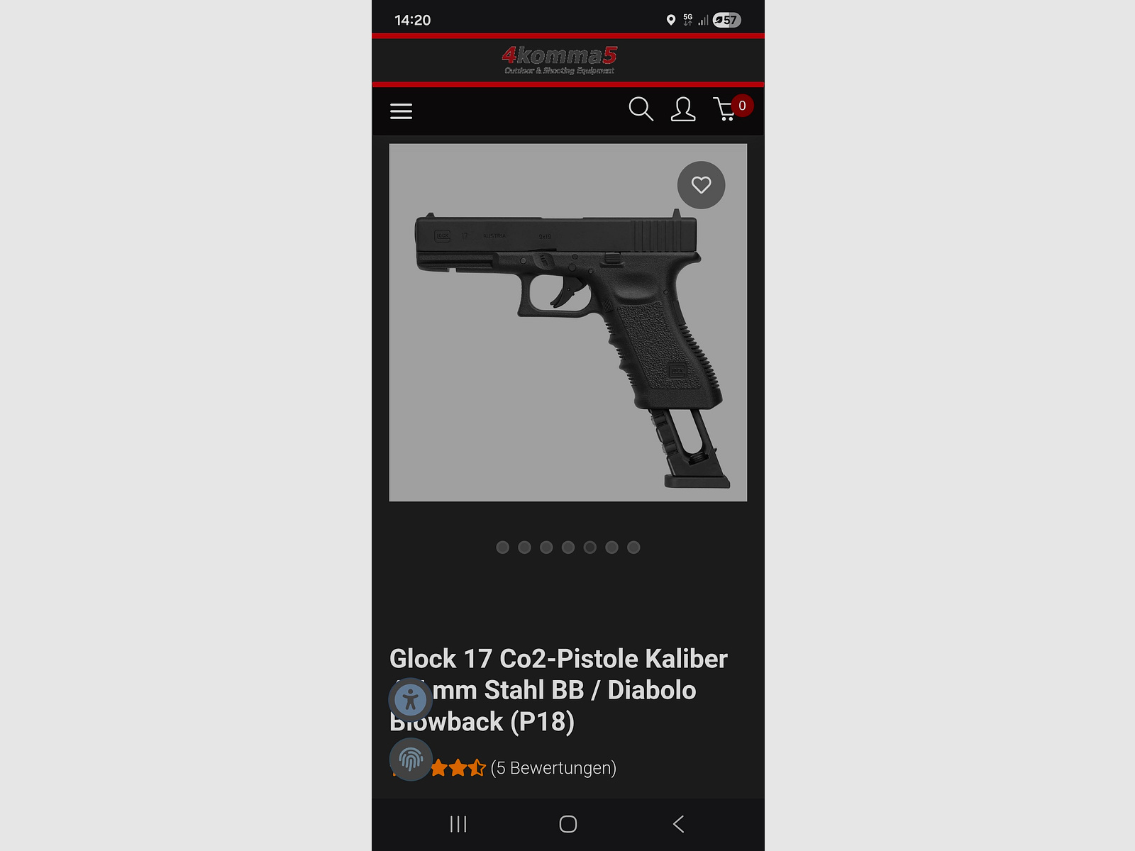 Glock 17 Co2 pistol caliber 4.5 mm steel BB / diabolo blowback (P18)