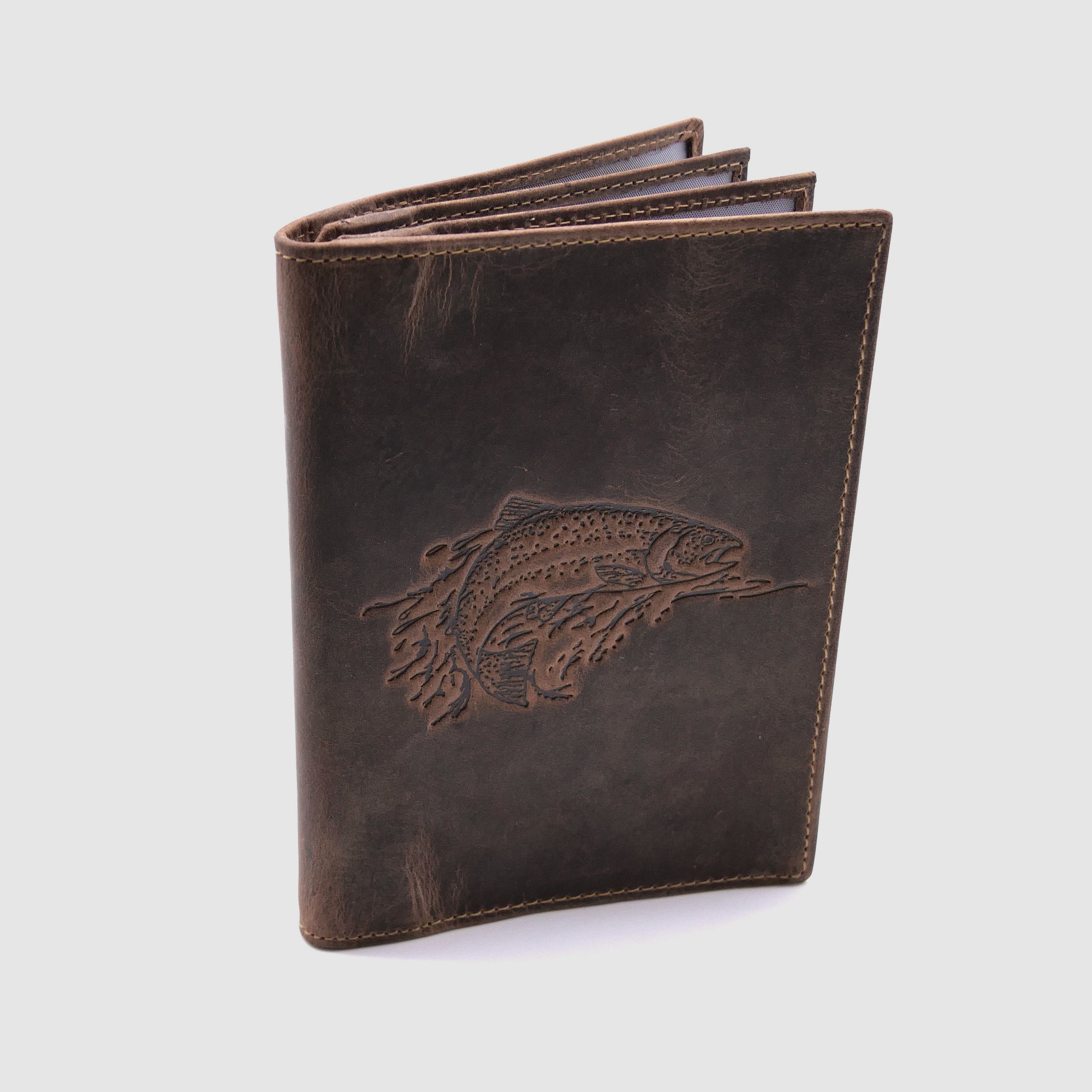 Greenburry Leder Angelscheinmappe Ausweismappe Etui Fisch braun 328B-fish-25