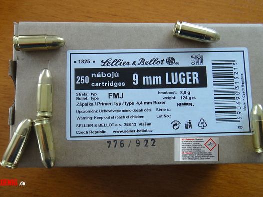 Sellier & Bellot	 250 Stück Patronen 9mm Luger - Sellier & Bellot