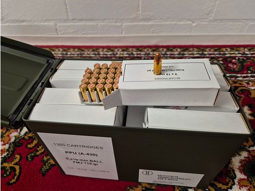 1350 Schuss 9x19 Luger PPU 115grs Vollmantel Nato Box