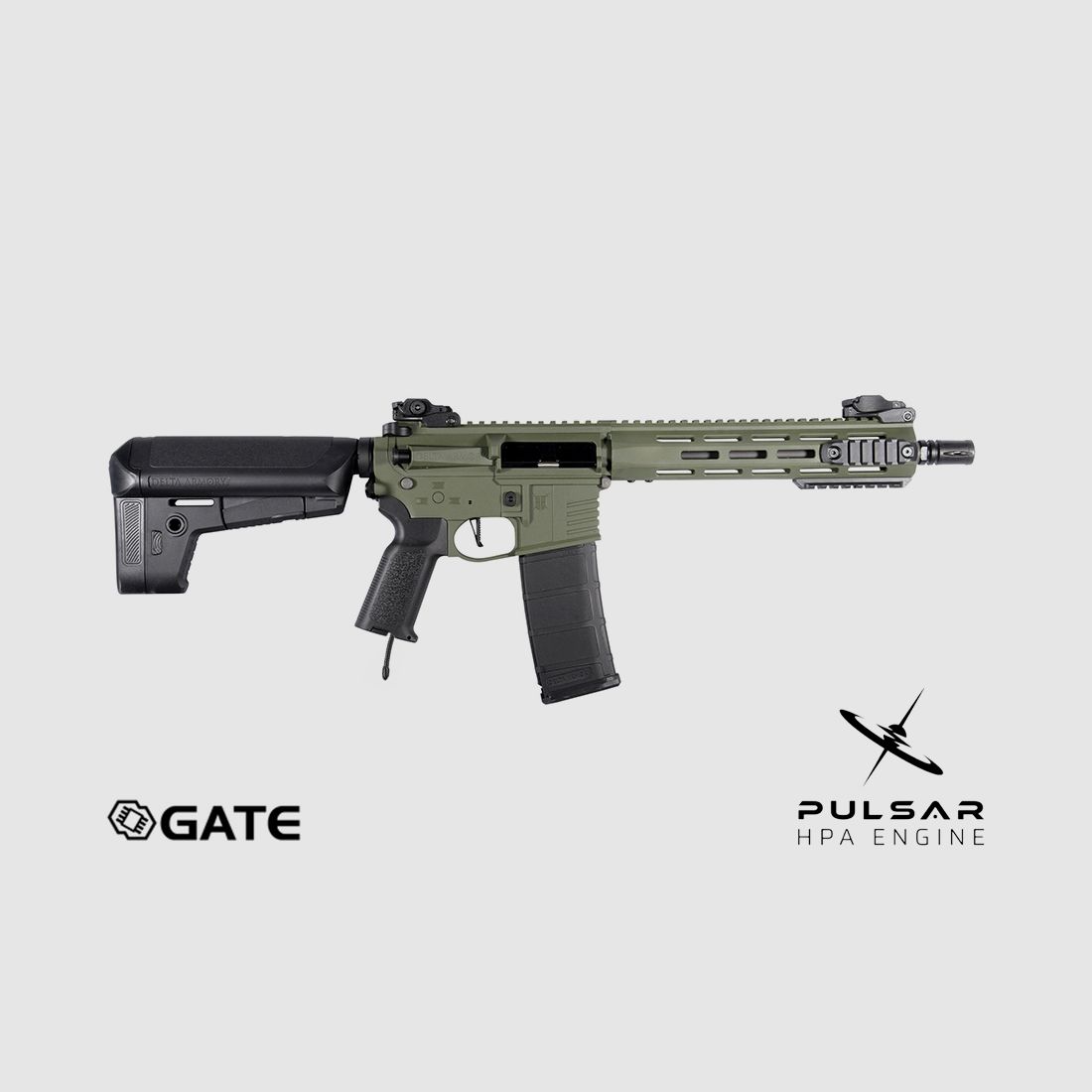 Delta Armory M4 AR15 M-LOK 10 Zoll CHARLIE GATE PULSAR HPA Airsoft Gewehr in Oliv