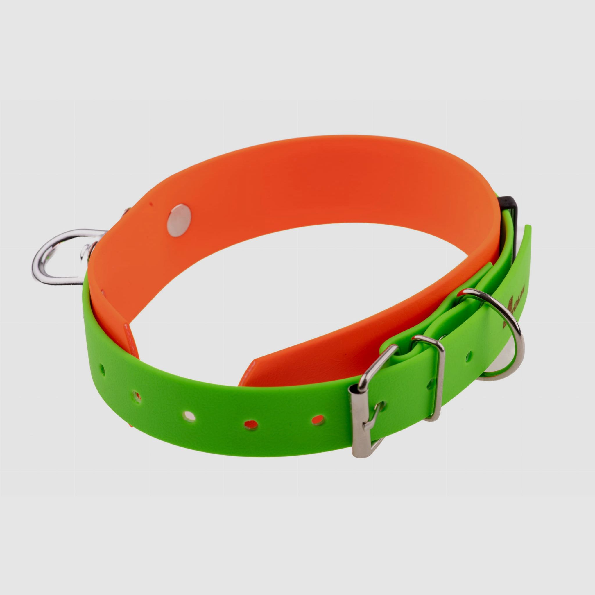 Obroża tropowa BioThane 38 mm 38-52 cm Pomarańczowo-zielona, zdjęcie 2 z 3