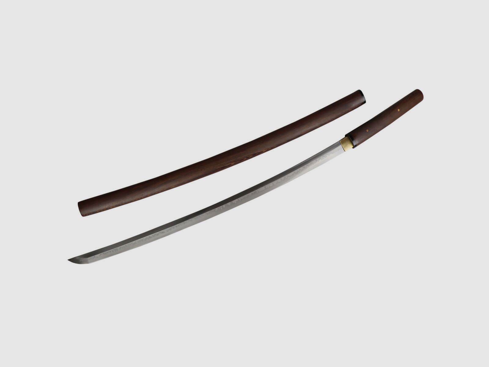 Katana Samuraiswaard Shirasaya walnoot lemmet 1095 staal met kleiharding