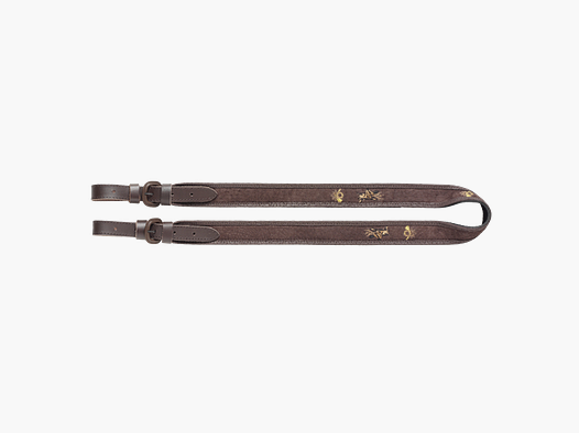 Gewehrriemen aus kräftigem Leder bestickt mit Rehkopf/Horn