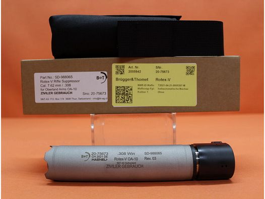 B&T AG silencer .308Win B&T AG Rotex-V OA-10 (SD-988065) stainless steel gray (Inconel/ Thermax) QD closure