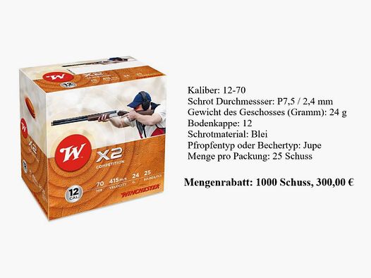 Winchester X2 12/70 Trap 2,4mm 24g, SIN ENVÍO
