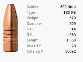 Barnes Geschoss .500 Nitro/.509 570GR TSX HP FB 20 Stück