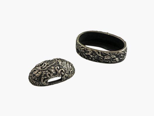 Ensemble Fuchigashira Set Ryu Dragon Japon Fuchi et Kashira pour Katana