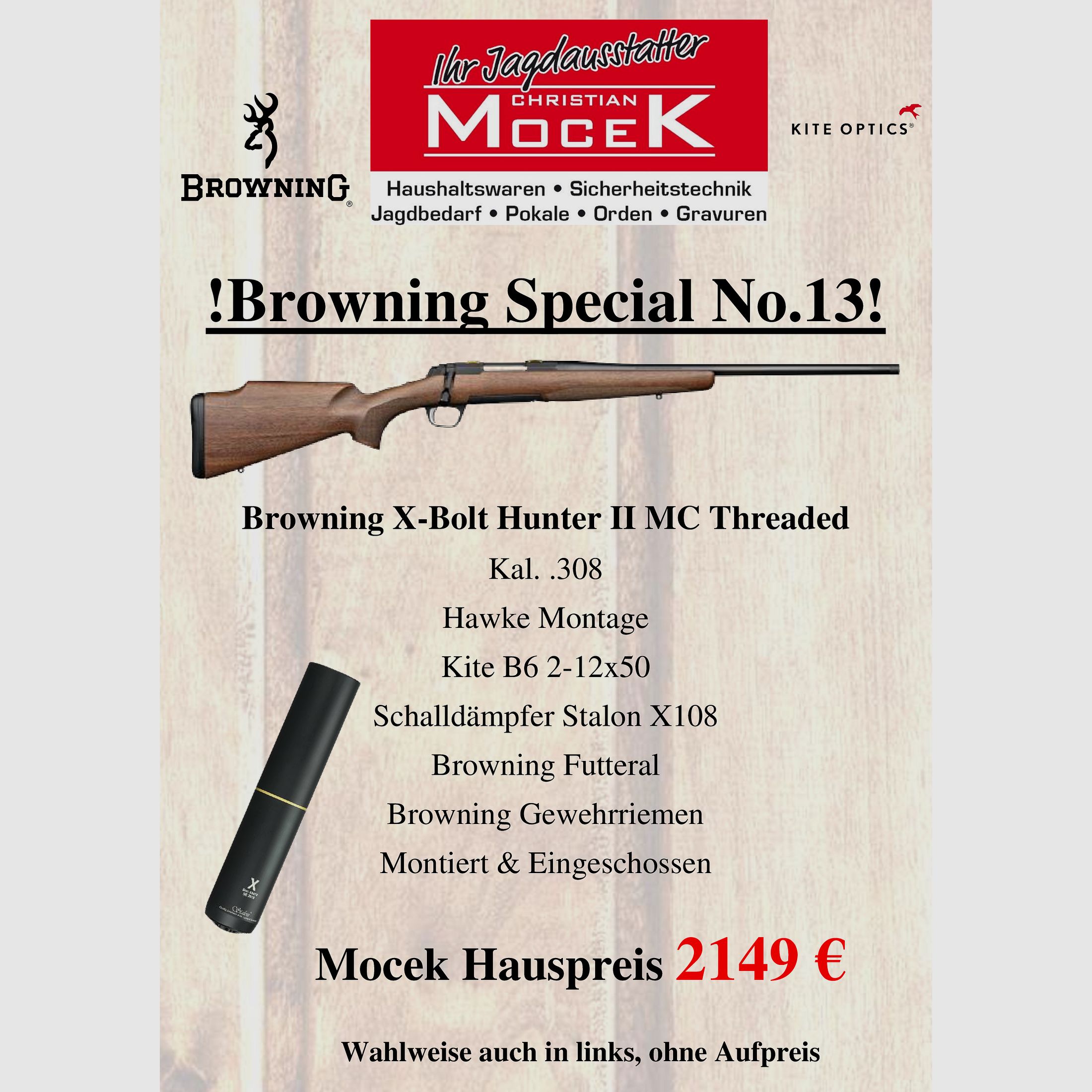 Browning X-Bolt Hunter II MC Threaded, mit Kite B6 2-12x50