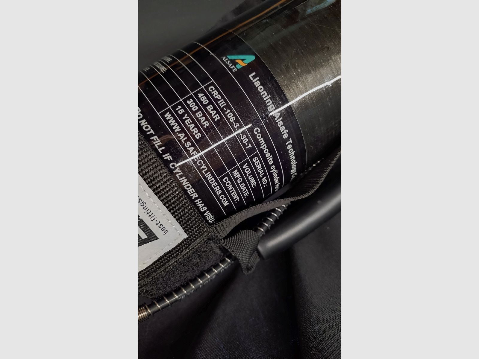 Botella de aire comprimido PCP Carbono 3,0 litros incl. Foster Quickfill "Edgun Eazyfill" y BestFittings correa portadora