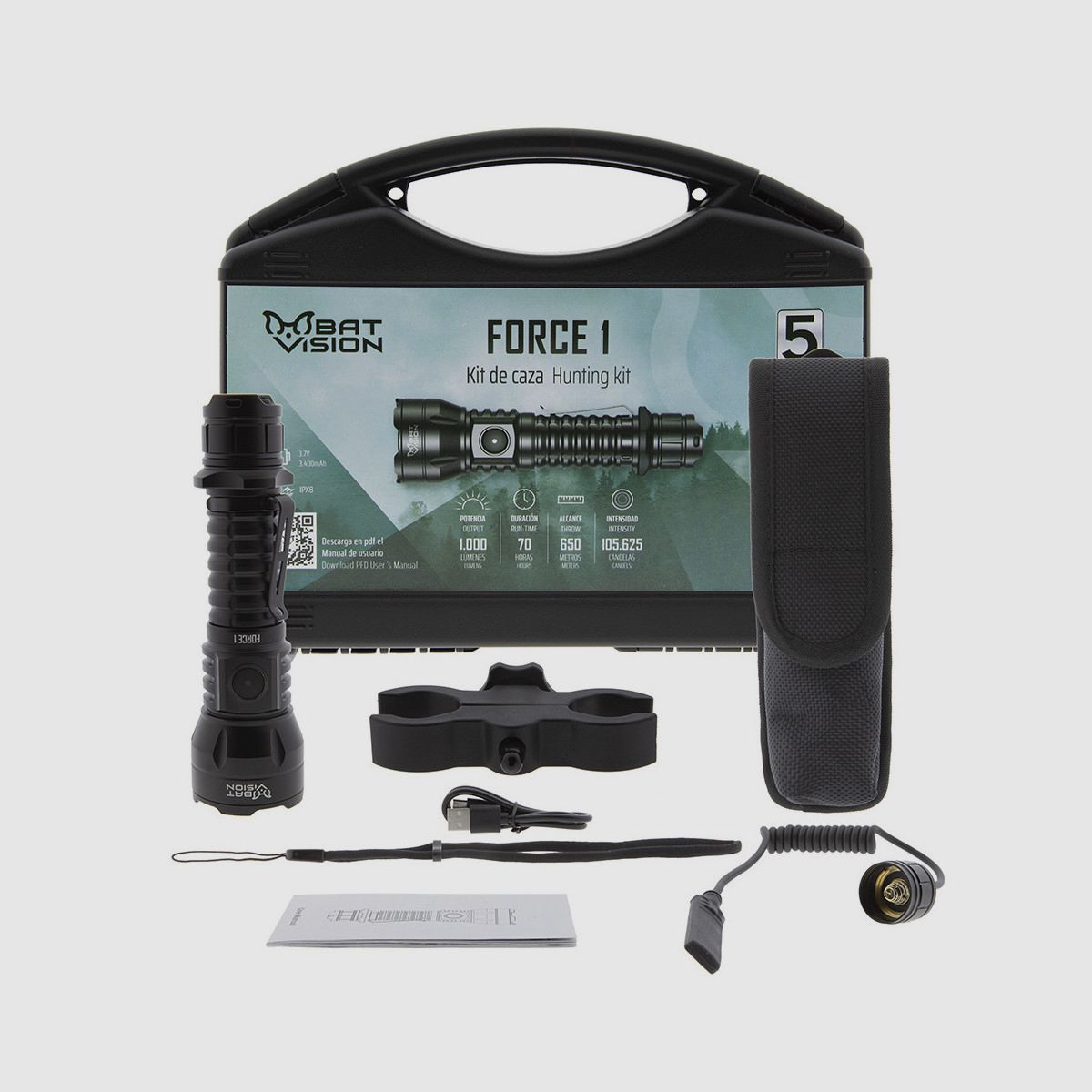 Kit Jagd Taschenlampe Force One Bat Vision 1000 lm, Bild 1 von 10