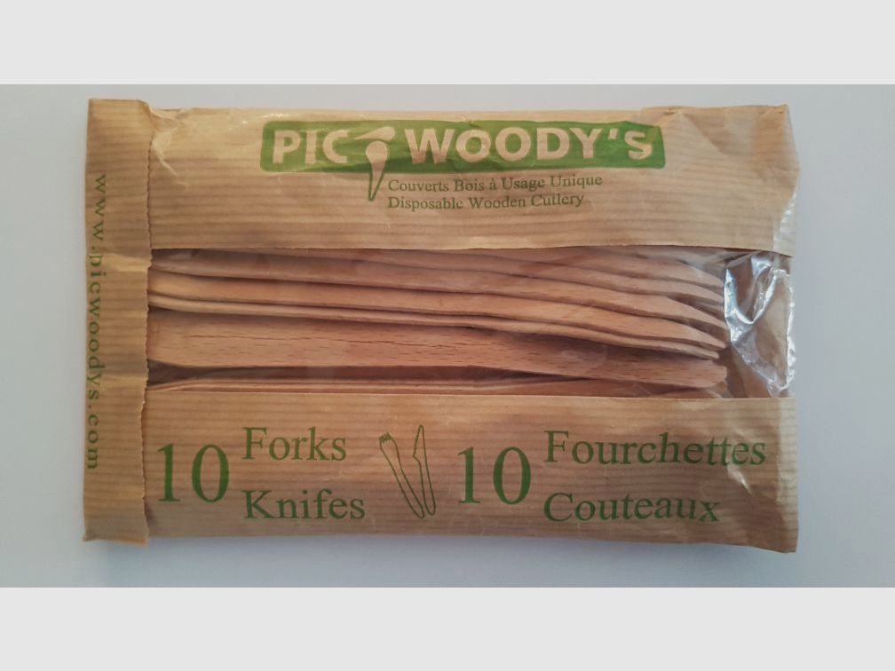 Pic Woody's wooden cutlery for 10 people (fork/knife)