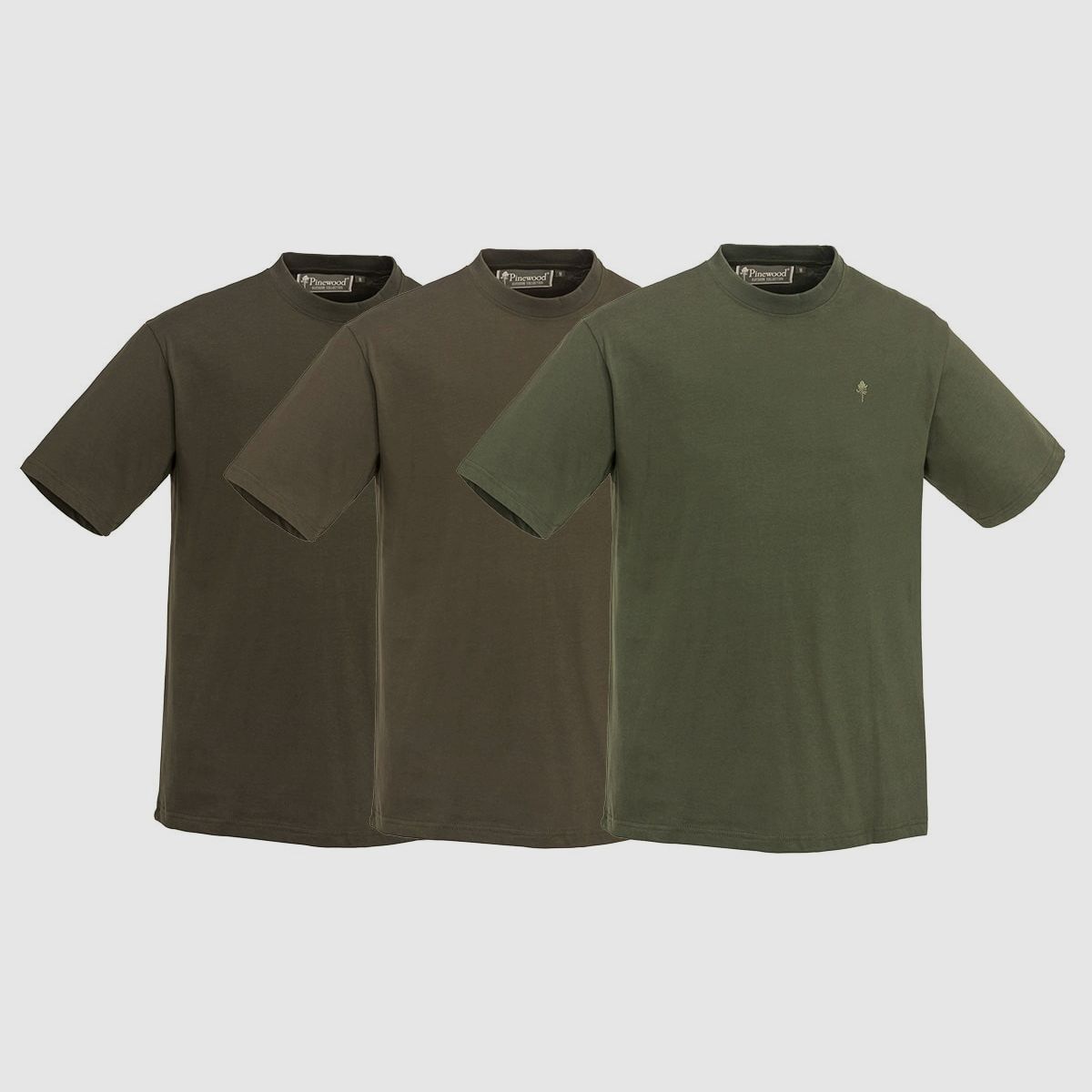 Pinewood T-Shirt 3-er Pack Green/ H. Brown/ Khaki