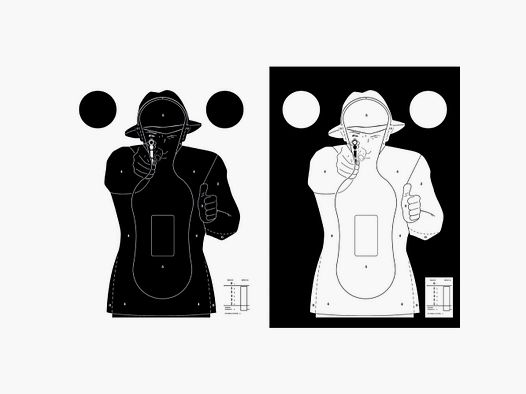 100 Papiersilhouetten-Ziele Polizei 51 x 71 cm Weiß auf schwarzem Hintergrund