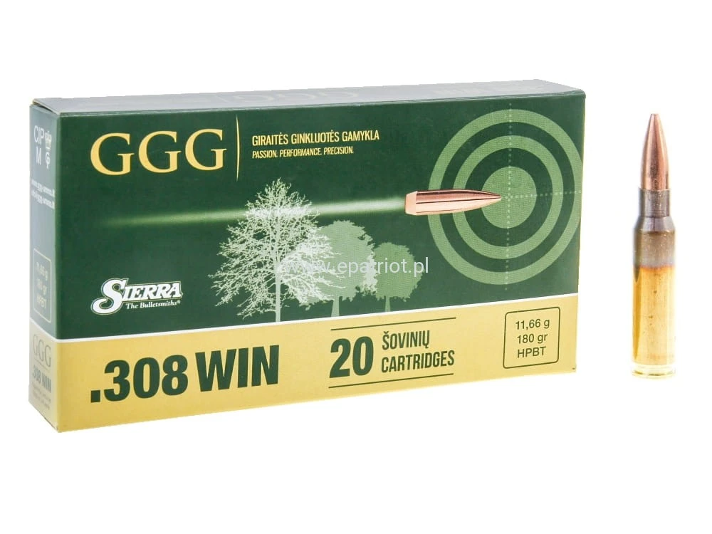 GGG SBT 180GR SIERRA .308 WIN munición