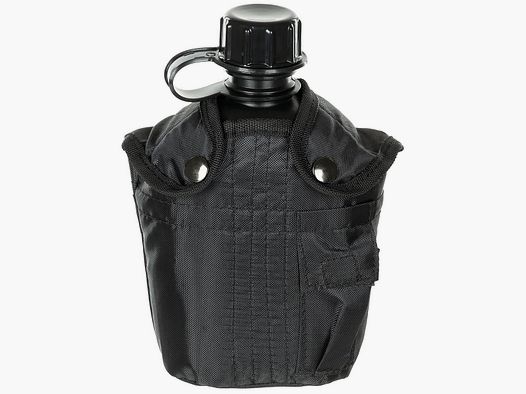 US Feldflasche mit Hülle, 1l - Schwarz
