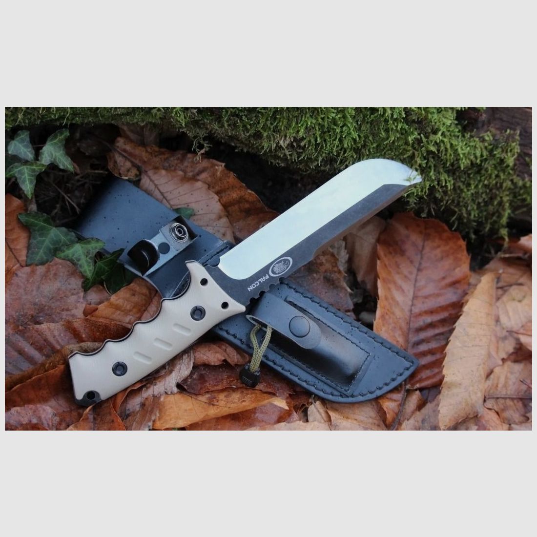 Coltello da esterno di alta qualità full tang incluso fodero in pelle e acciarino 28 cm