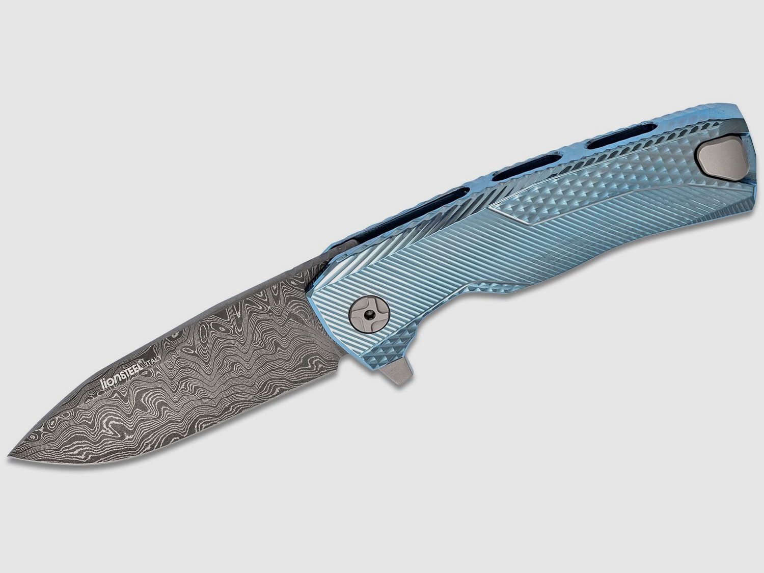 ROK DD BL, Nichols Scrambled Damascus-Klinge, blauer Titangriff | 97319