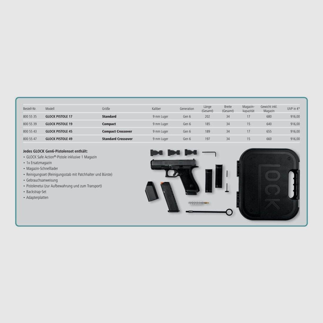 Glock Halbautomatische Pistole GLOCK Pistole G19 Gen6, OR, FS, 9 mm Luger, Compact