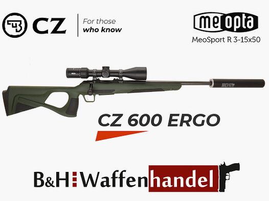  CZ  600 ERGO Lochschaft Komplettpaket mit Meopta 3-15x50, Schalldämpfer, Montagen