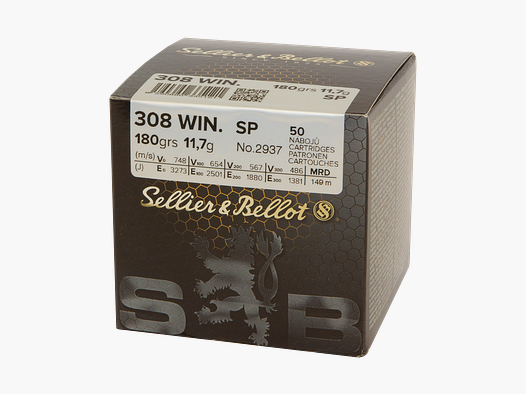 Sellier & Bellot Rifle Ammunition .308 Win. 11.7g Soft Point Bulk Pack of 50