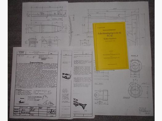 FG42 Fallschirmjägergewehr (3 Zeichnungen, Erprobungsbericht 1943 & Dienstanweisung Waffen-Handbuch)