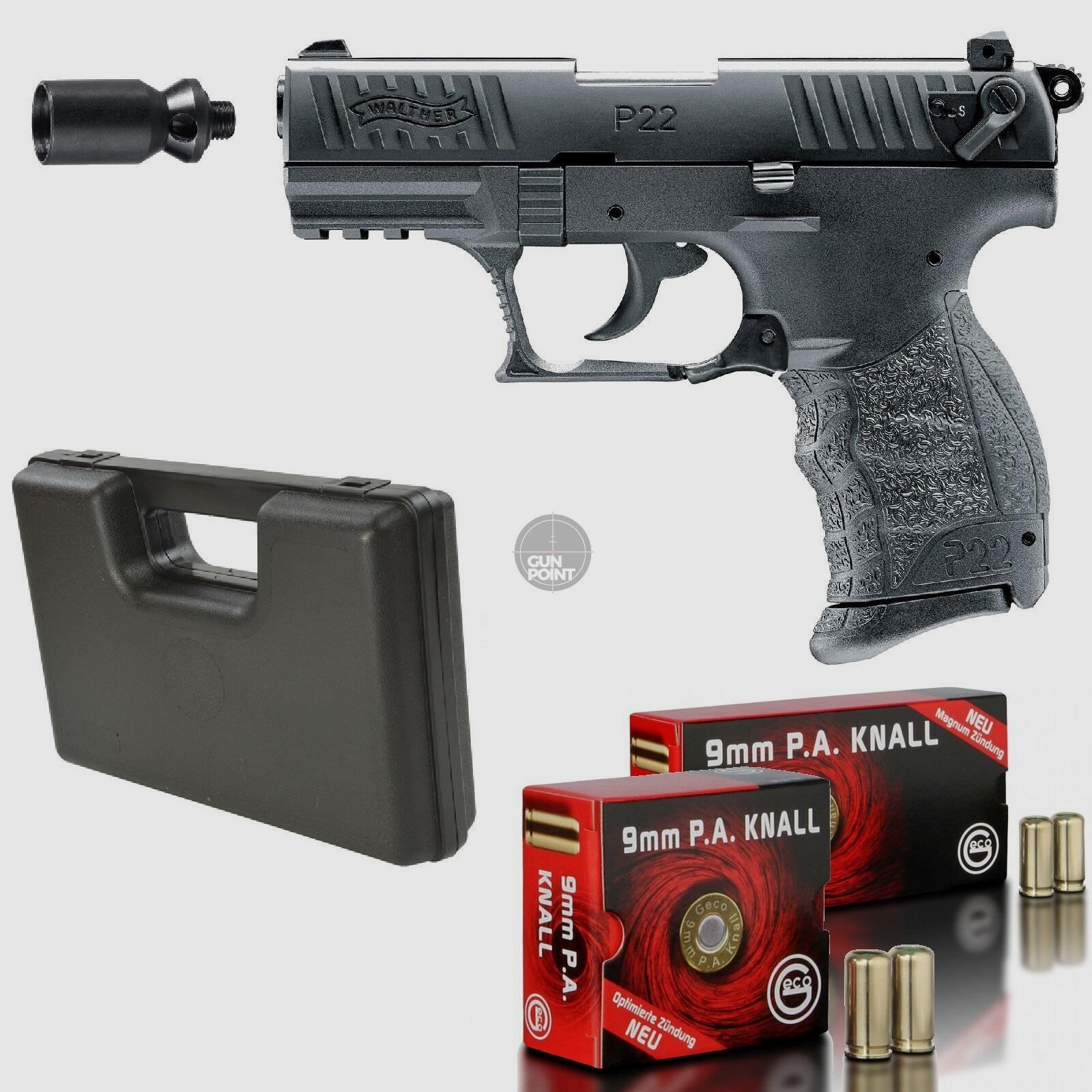 SET !!! Schreckschuss - Gas Signal Pistole - Walther - P22Q - 9 mm P.A.K. inkl. Koffer & 100 Schuss Munition