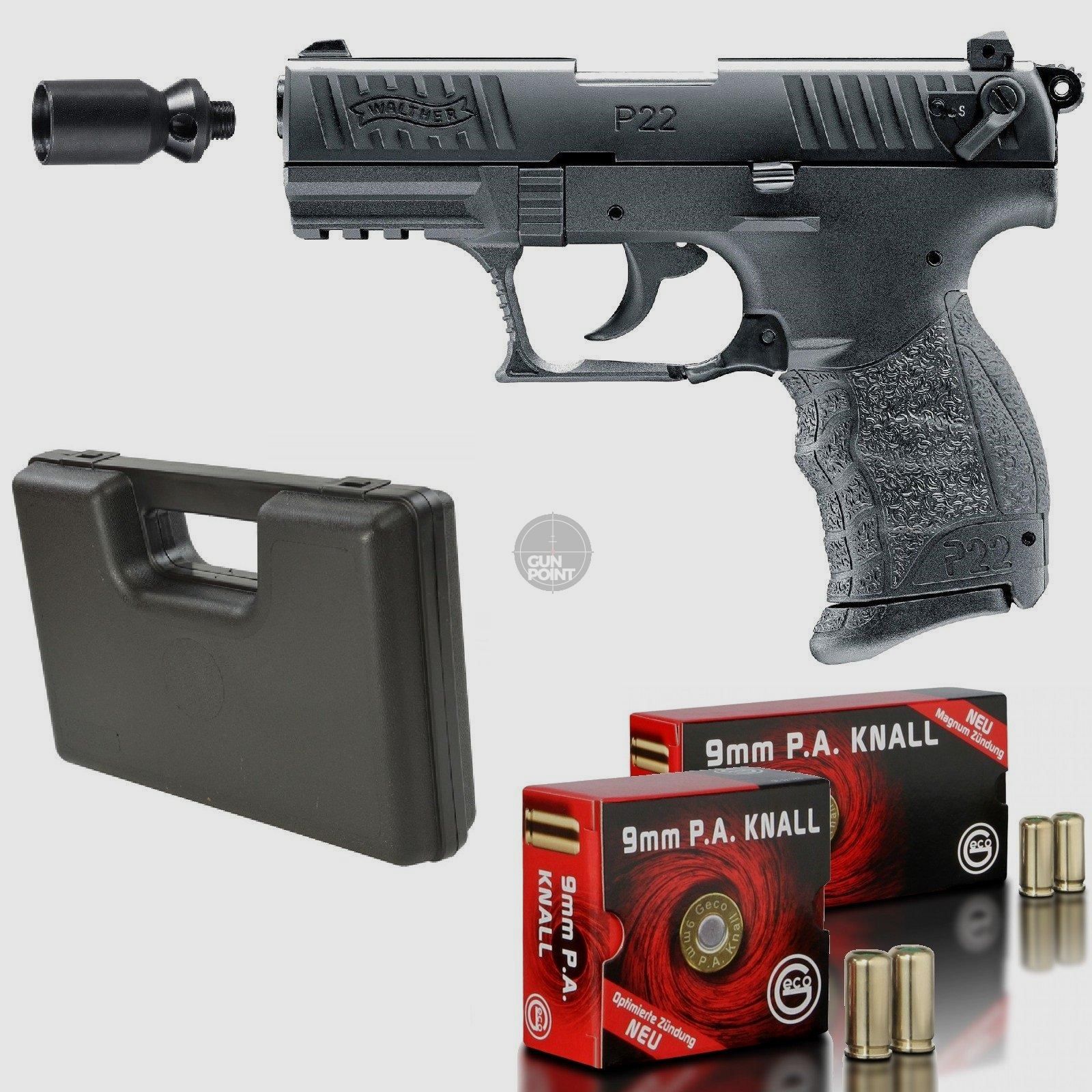 SET !!! Schreckschuss - Gas Signal Pistole - Walther - P22Q - 9 mm P.A.K. inkl. Koffer & 100 Schuss Munition
