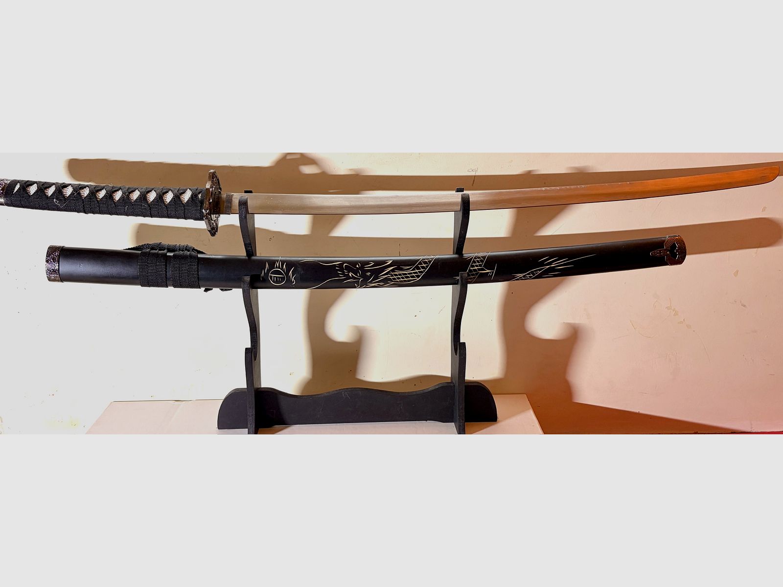 Set de espadas samurái Marui – Set Daisho Katana de 3 piezas con grabado de dragón y soporte