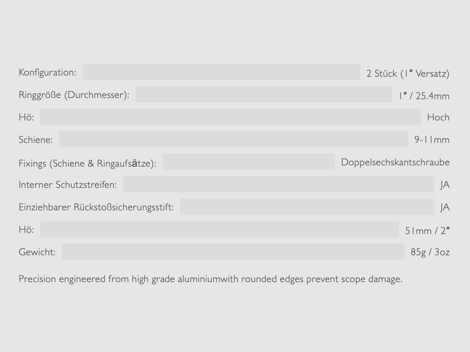HAWKE 22120 Ringmontage 25,4 mm Hoch 1 Zoll Versatzgröße 9-11 mm