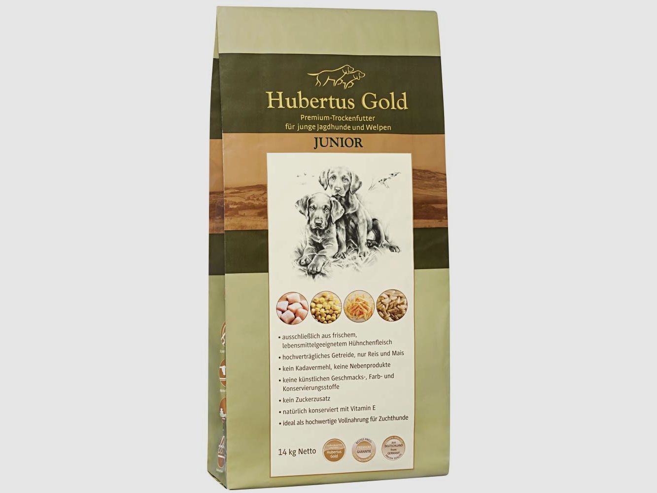 Hubertus Gold Junior Premium 14 kg + Hundesnack 350 g im Wert von 3,95, Bild 1 von 2