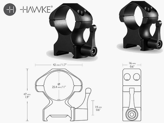 HAWKE Zielfernrohrmontage Stahl, fĂĽr Weaverschiene, 1 Zoll Durchmesser, hoch, Schnellverschluss