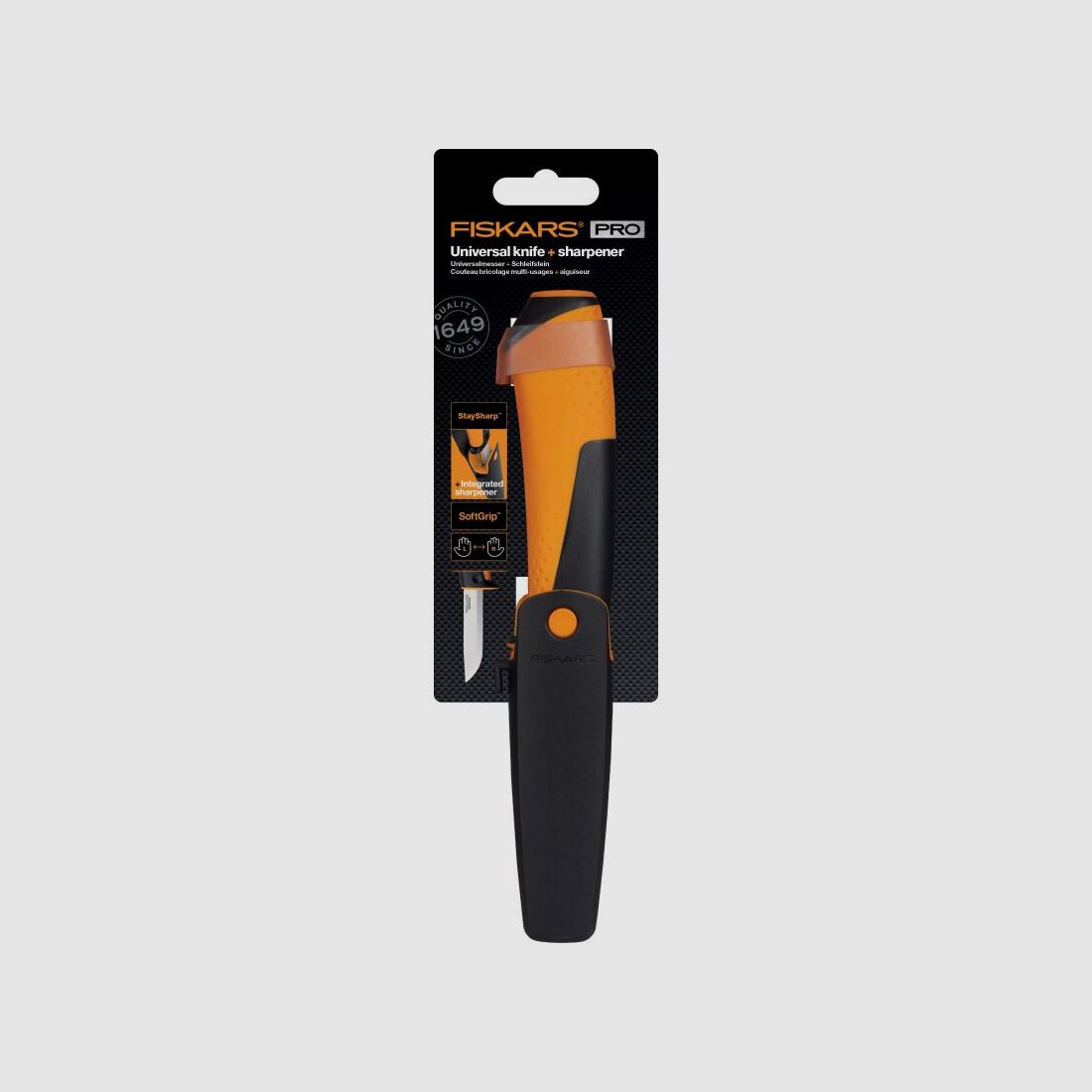 Fiskars Universalmesser mit Schleifstein orange